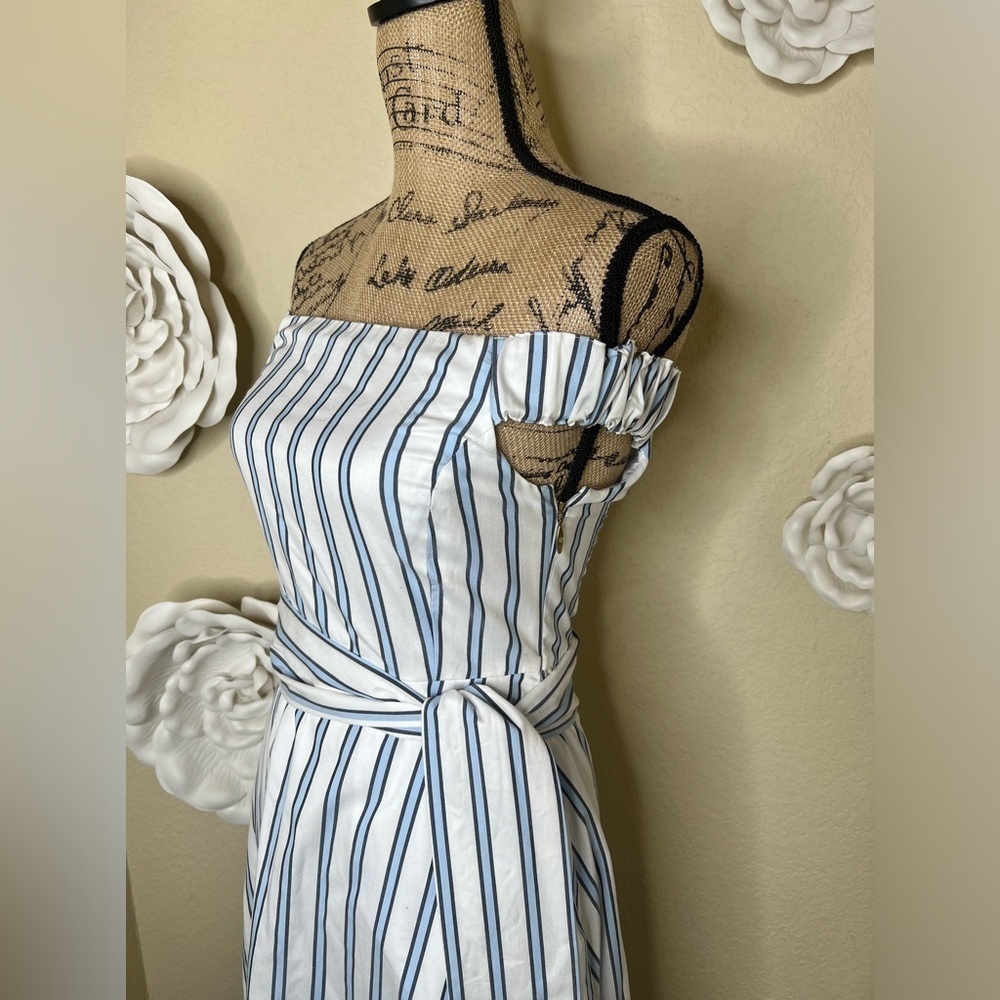 Draper James Off the Shoulder White & Blue Multi Striped Dress Size 0 - Picture 7 of 16